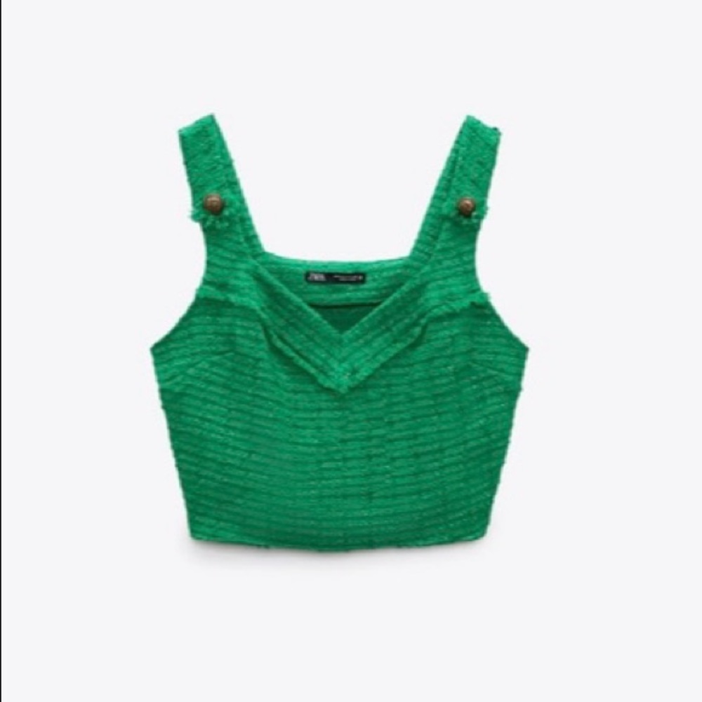 Zara - Green - Textured weave cropped top